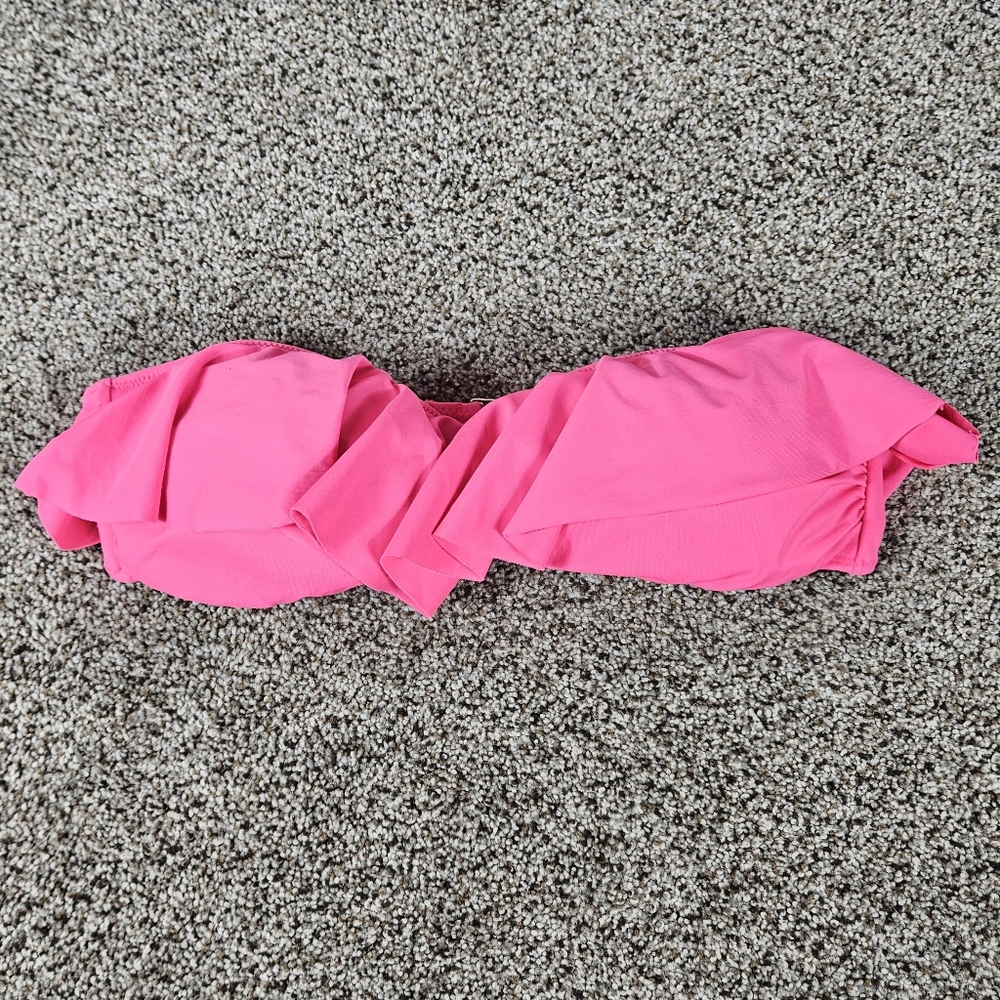 Victorias Secret Strapless Bandeau Bikini Top Pink Ruffle Womens Size M 1/2016